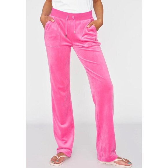 Juicy Couture Pink Velour Rhinestone Pull-On Flare Sweatpants Women's Sz S Pants - Picture 1 of 8